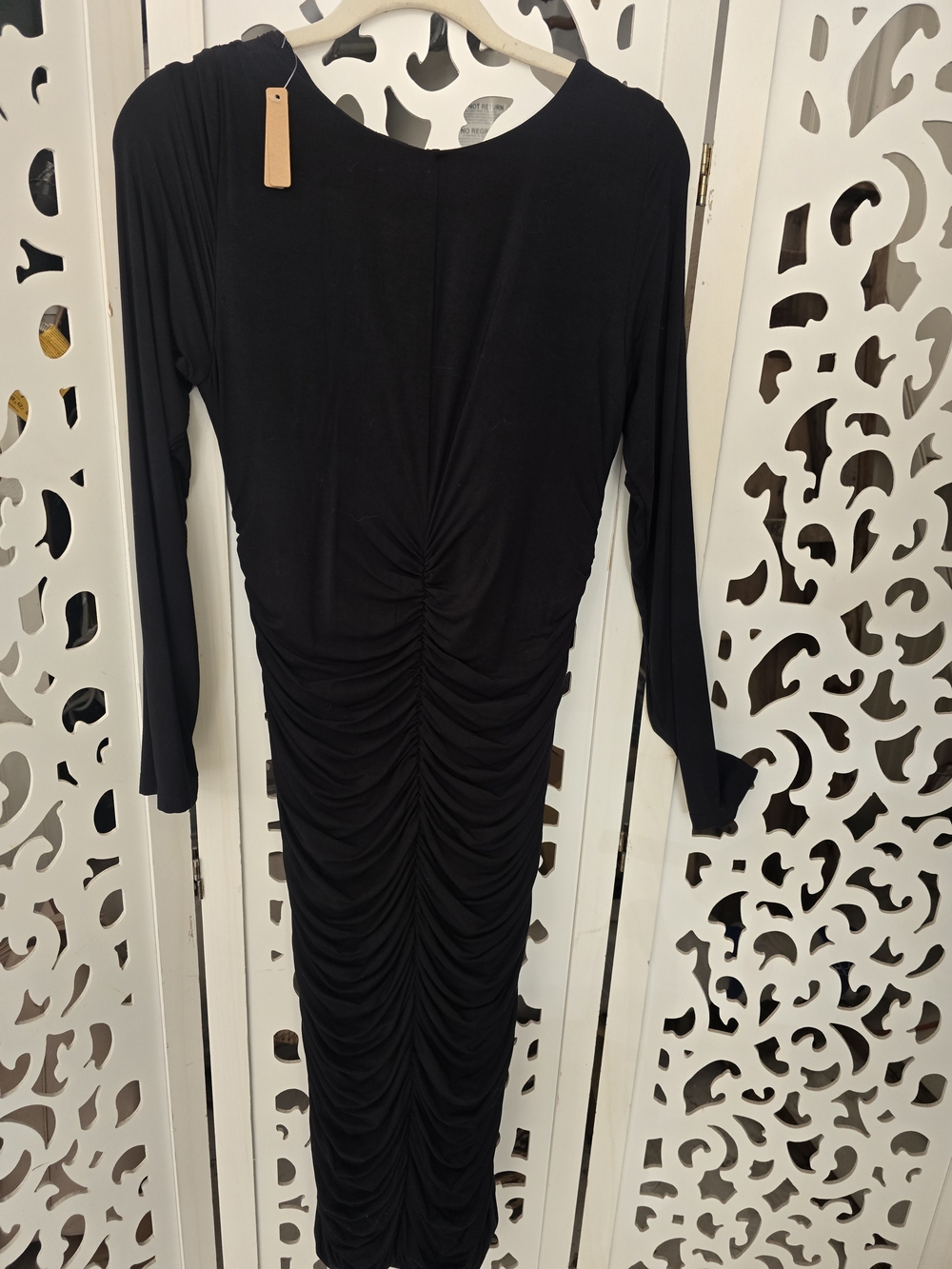Shape FX Black Ruched Long-Sleeve Maxi Dress